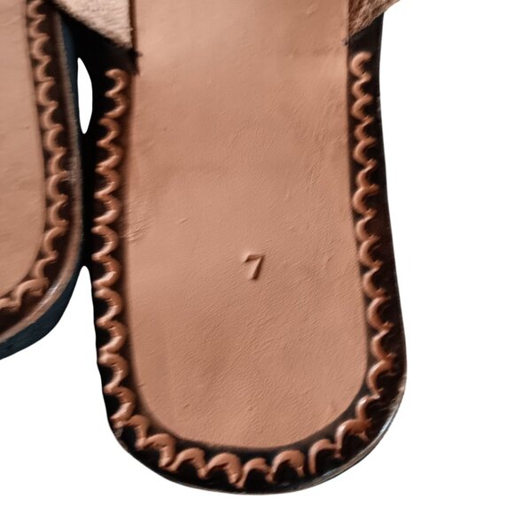 Vintage Women's Sandals Size 7 Aztec Sun Dial Leather Flip Flops 1980's Mexico - Picture 5 of 6